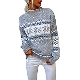 JUNBOON Women’s Casual Leopard Print Knitted Pullover Sweaters Long Sleeve Crew Neck Jumper Tops
