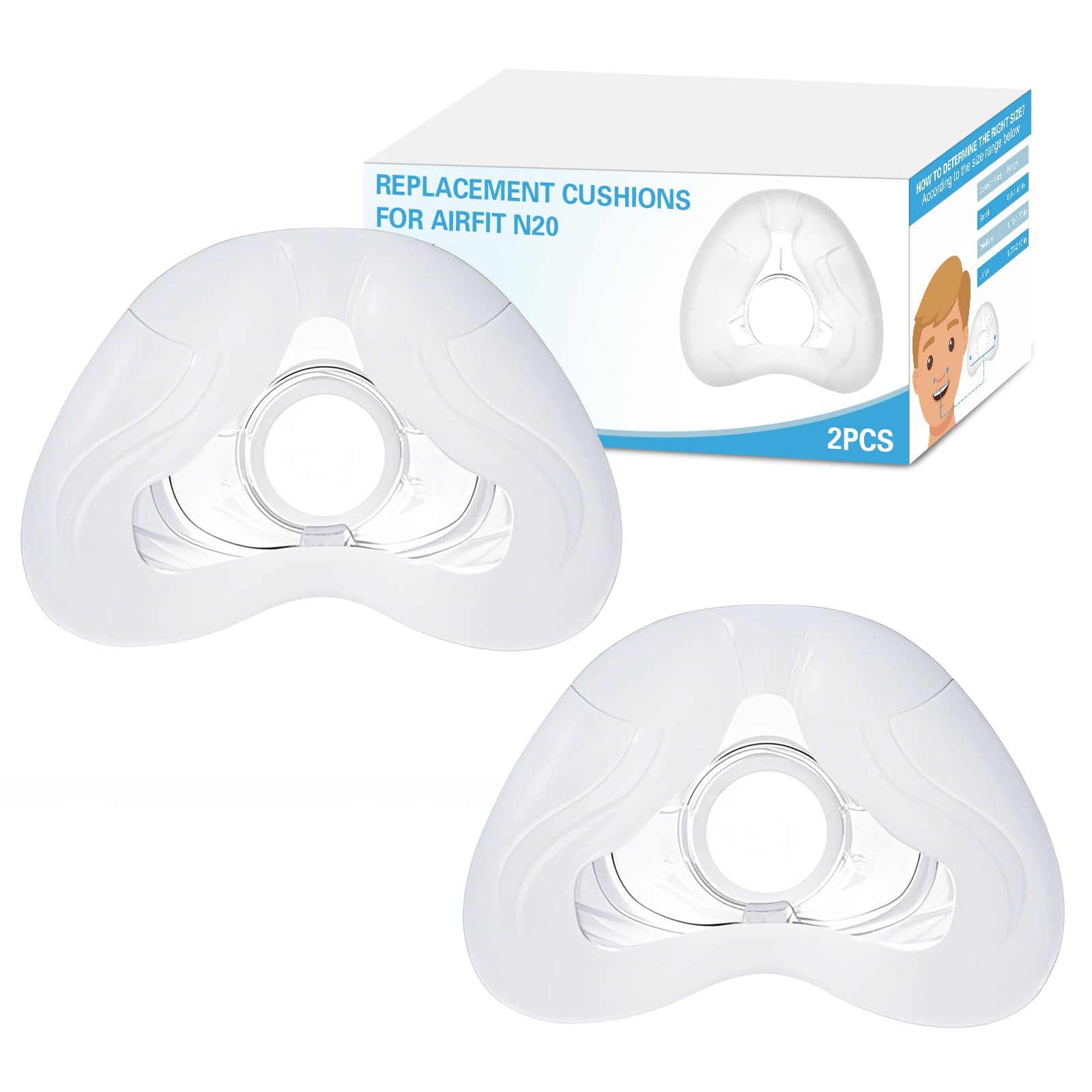 Photo 1 of 2 Pack Replacement Nasal Cushion for ResMed Airfit N20, Large, Compatiable with Orignal Airfit N20 Frame & Elbow, Replacement Nasal CPAP Mask Cushion, Soft & Durable