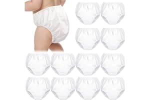 Funtery 12 Packs Waterproof Plastic Pants for Toddlers Reusable Diaper Covers Unisex Baby Potty Training Underwear Covers