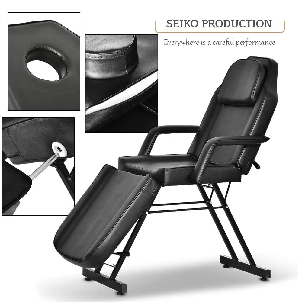 OKAKOPA Spa Tattoo Beds, Facial Massage Table Tattoo Chair Adjustable Salon Beauty Personal Care Equipment Tatsoul Chair with Towel Holder Black: Beauty