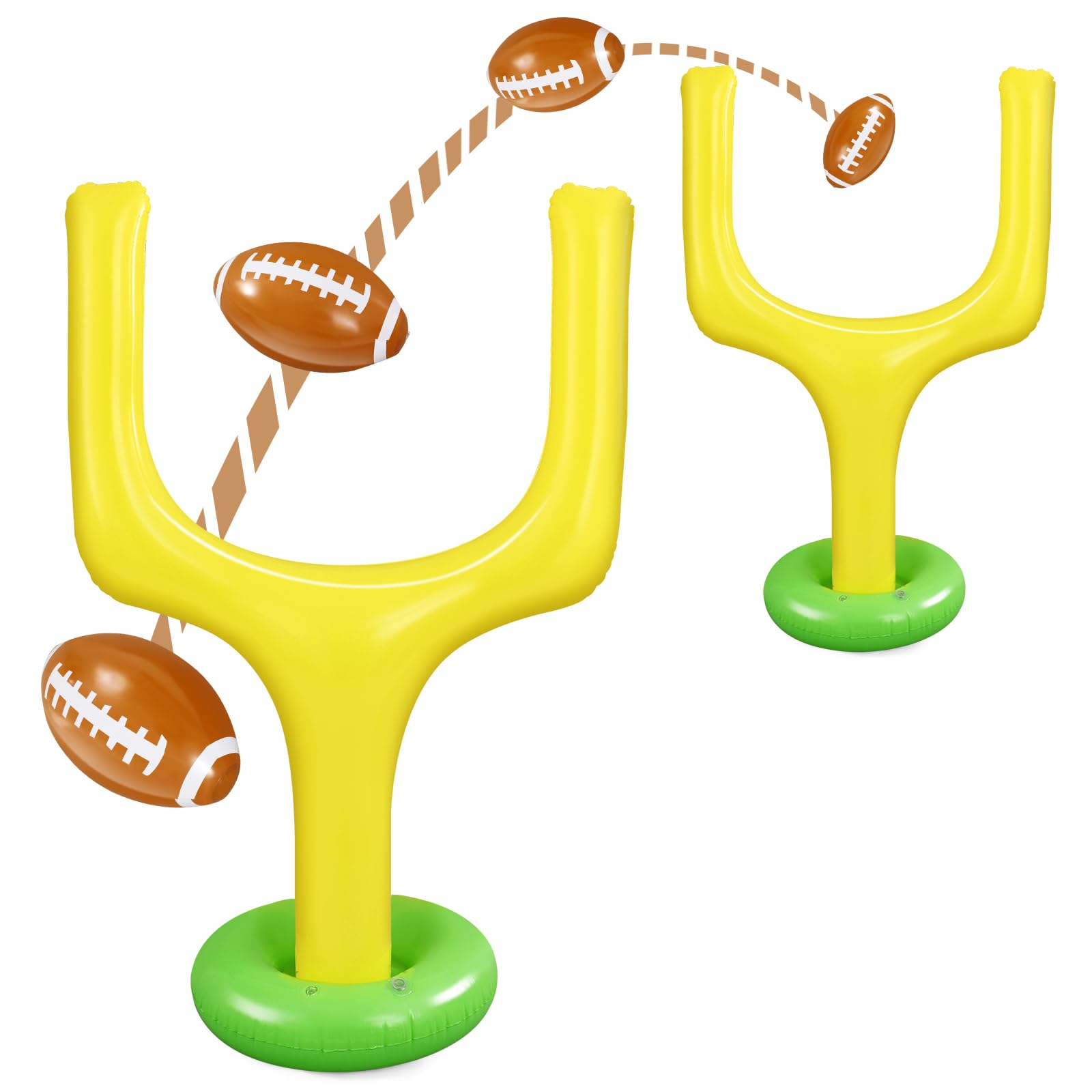 Photo 1 of Hungdao 2 Pcs Football Party Supplies Kit Include Jumbo Inflatable Football Goal Post and Giant Blow up Footballs for Football Birthday Tailgate Decoration Backyard Game