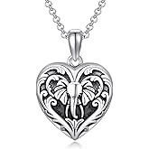 SOULMEET Heart Shaped Lucky Elephant/Koala Bear/Panda/Otter/Cat/Wolf Locket Necklace That Holds 1 or 2 Pictures Photo Sterling Silver Personalized Locket