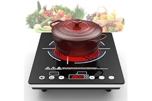 VBGK Electric Cooktop,110V Electric Stove Top,Single Burner Electric Cooktop LED Touch Control,9 Power Levels, Kids Lock &Timer,Overheat Protection,1800W Portable Induction Cooktop.