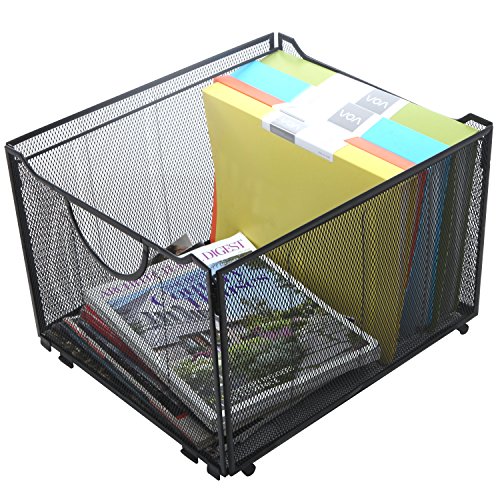 Modern Black Metal Mesh File Box/Foldable Storage Crate/Home Office