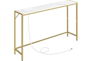 MAHANCRIS Console Table, 110 cm Narrow Entryway Table, Sofa Table with Power Station, Behind Couch Table, Simple Style, for L