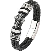 Mens Cuff Cross Bracelets - Silver Plated Stainless Steel Christian - Leather Religious Punk Jewelry
