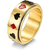 HMOOY Stainless Steel Spinner Ring, Playing Card Spade Ace Poker Ring Fidget Band Ring for Women Men Engagement Ring Poker Spade Ace Gold Silver Black Size 7-11 (Gold, 10)