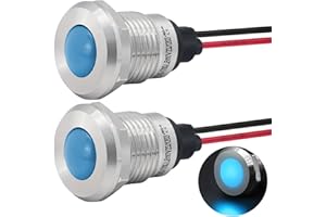 ZGSZJHF Indicator Light 12mm 0.47" LED Lamp with 140mm/5.5" Wire Pilot Lights Waterproof IP67 Metal Stainless Steel Signal Indicator Lamp Panel 2PCS (Blue, 110V-120V AC/DC)