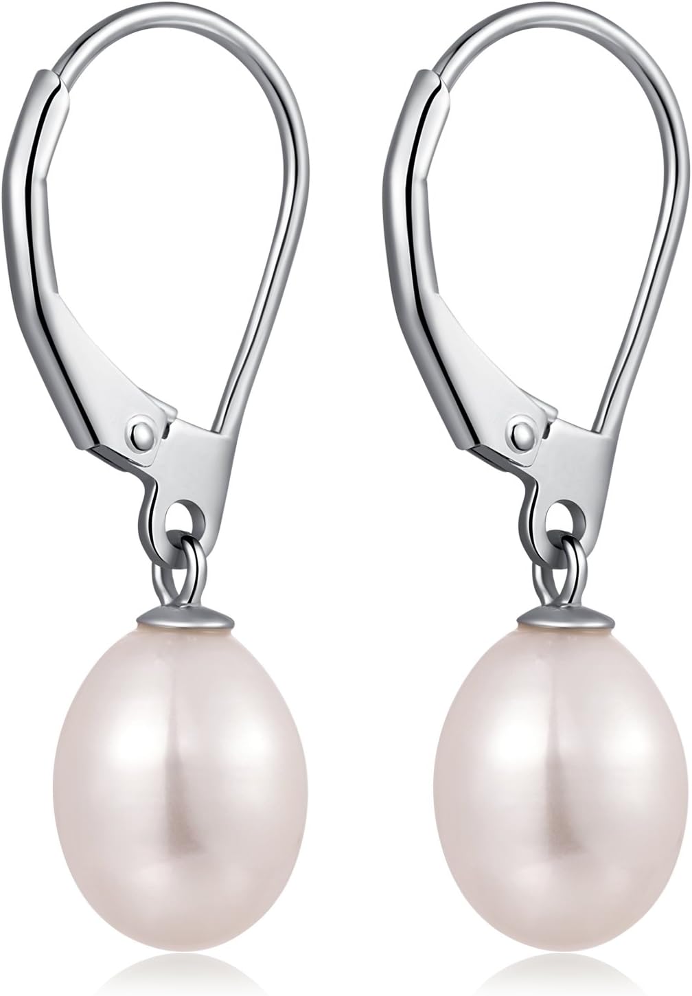 jiamiaoiPearl Earrings for Women Silver Pearl Drop Earrings Hypoallergenic Pearl Earring Leverback Pearl Earrings Drop, Pearl Hoop Earrings with Diamonds Freshwater Pearl Dangle Earrings