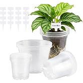 16 Pack Large Clear Nursery Pots with Drainage 9.5/7/5.6/5 Inch | 4 Pots Per Size, Clear Plastic Plant Pots with Drainage Holes for Seed Starting, Plant Care, Repotting, 16 Labels Included