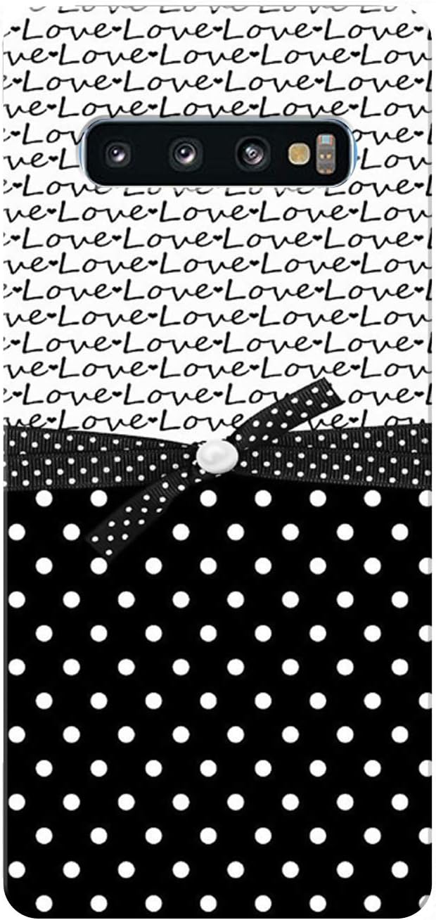 Humor Gang Black Polka Love Pattern Printed Design TPU Slim Soft Transparent Clear Flexible Silicon Mobile Back Cover for Samsung Galaxy S10 Plus