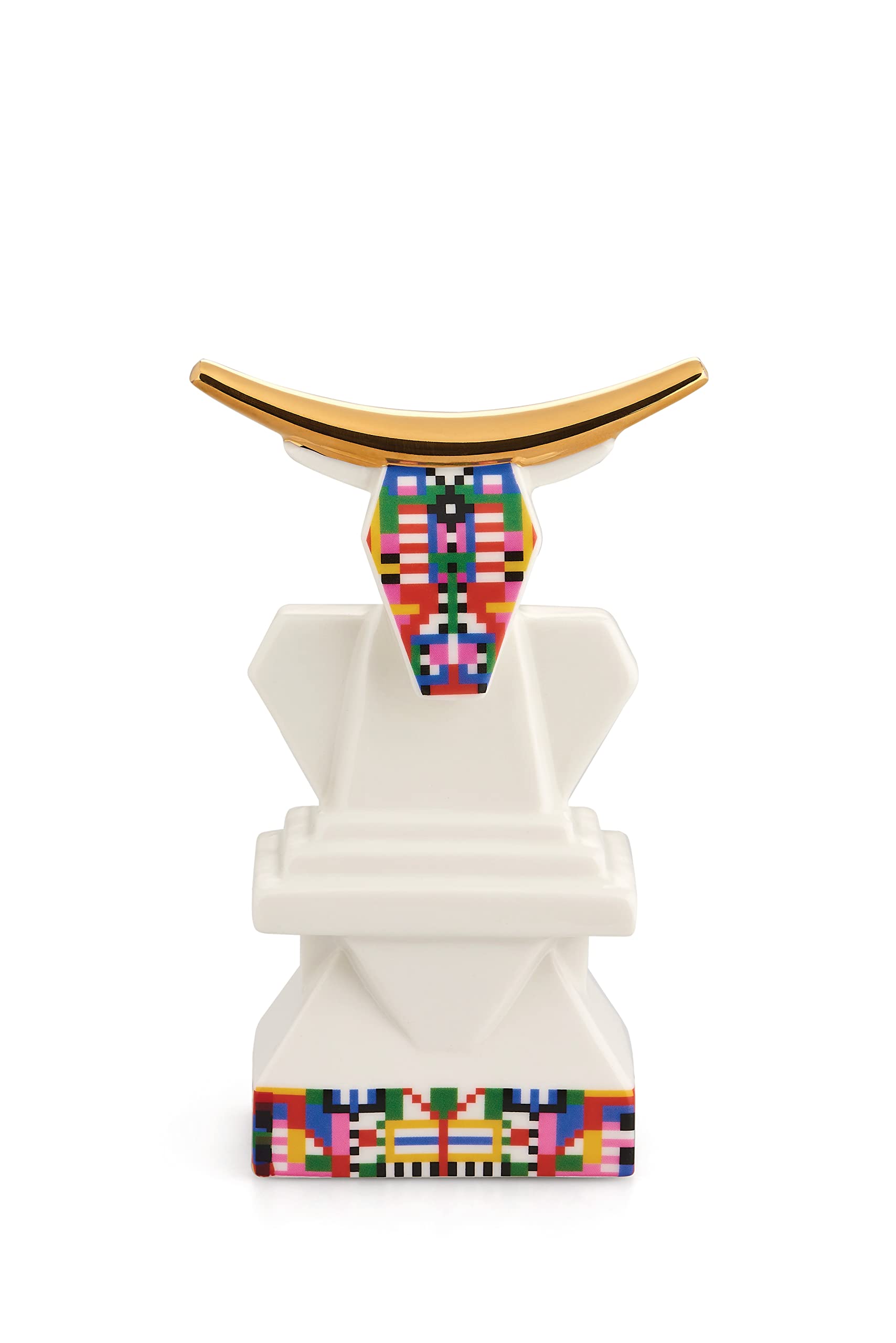 Elena Salmistraro Alessi Cow ESA05 4 - Ox Figurine for Nativity Scene in Porcelain with Hand Applied Decals and 24 Carat Gold Details, Multicolored