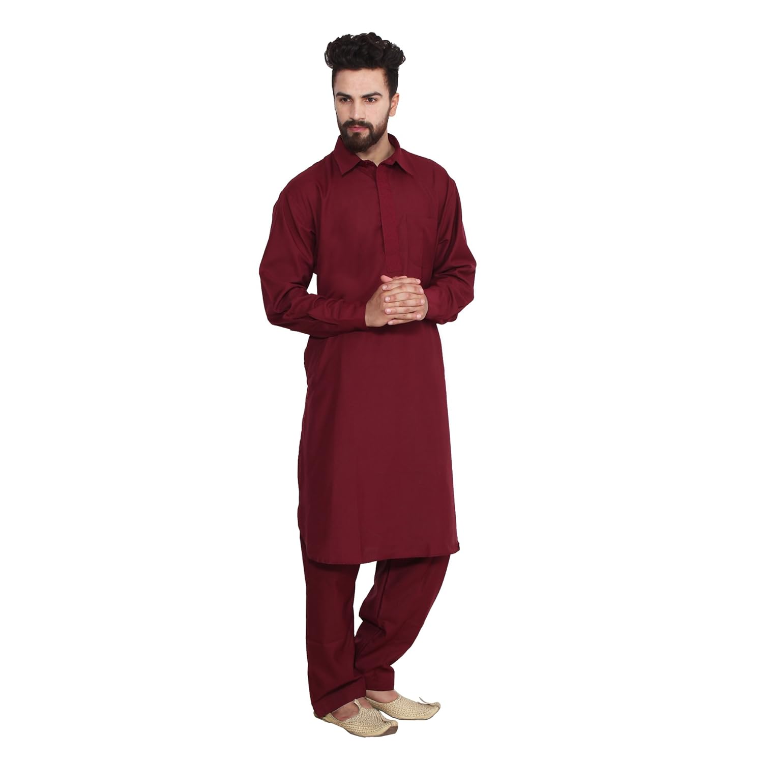 sojanya (since 1958) men's maroon cotton blend pathani kurta salwar