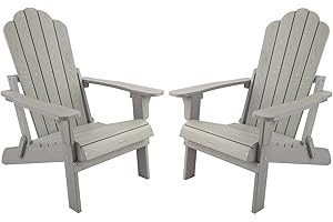 hOmeHua Folding Adirondack Chairs Set of 2, Outdoor Patio Weather Resistant Chair, Imitation Wood Stripes, Easy to Fold Move & Maintain, Plastic Chair for Backyard Deck, Garden & Lawn Porch - Gray