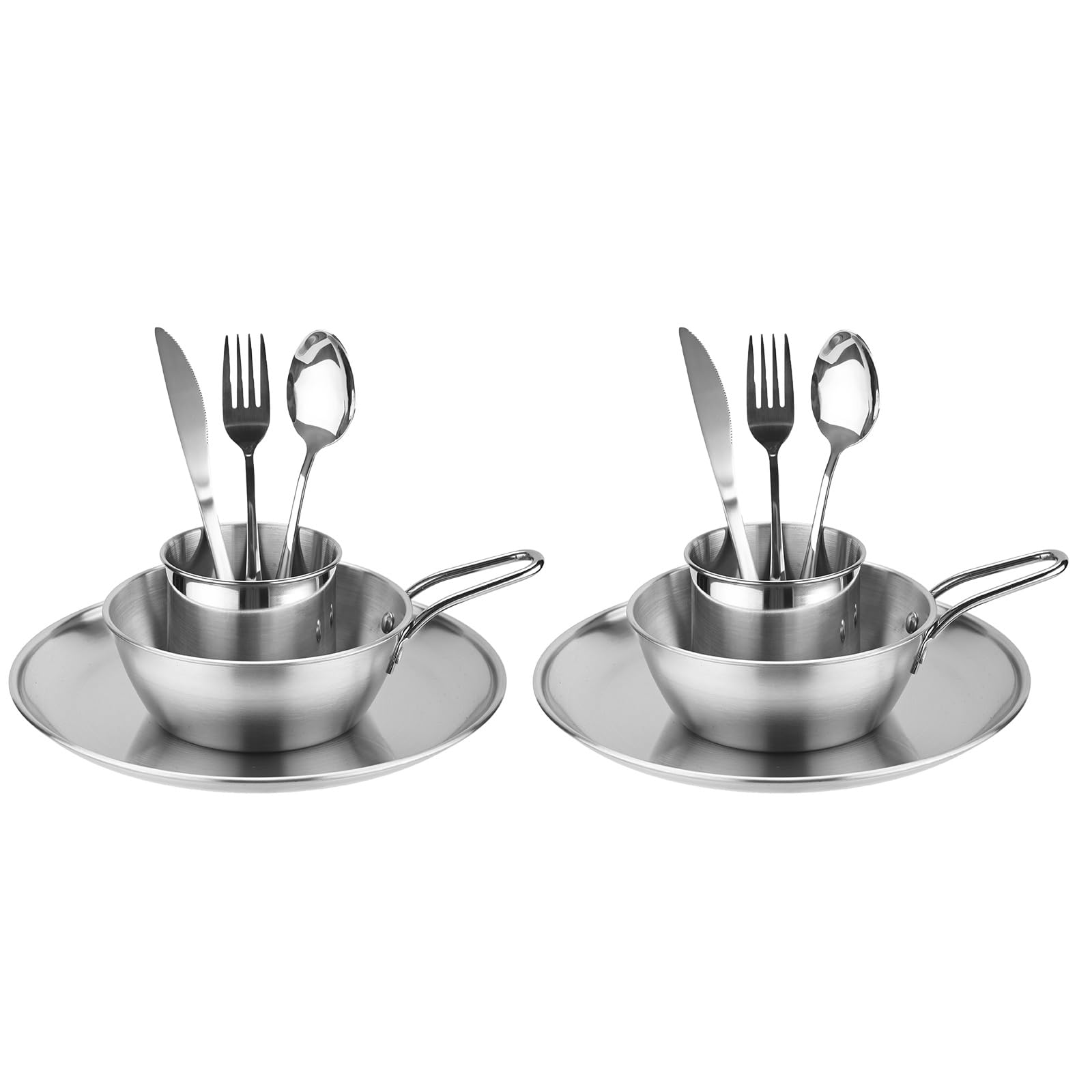 Camping Cutlery Set - ISFORU Stainless Steel Tableware Mess Kit Includes Plate Cup Fork Spoon, Dinner Set with Bag - Dinnerware Utensils Set for Outdoor Hiking and Picnic (for 2)