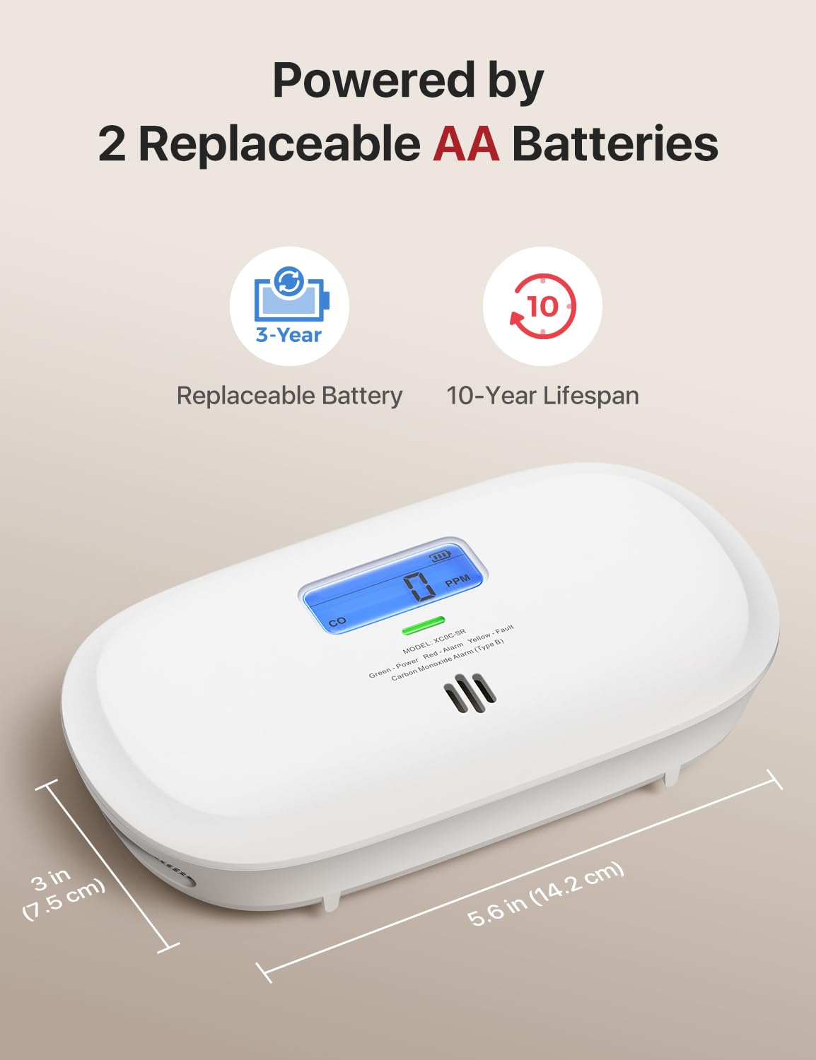 X-Sense Carbon Monoxide Detector, Replaceable Battery Powered CO Alarm with Digital Display, Portable Carbon Monoxide Detector for Travel, XC0C-SR, 1-Pack