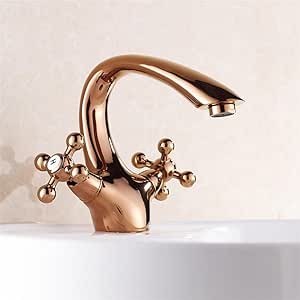 Grifo de lavabo Cobre completo Fregadero de baño de oro rosa Fregadero