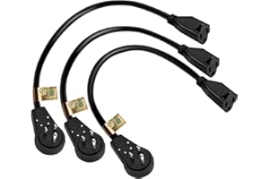 Nekteck 360° Rotating Flat Plug Extension Cord 1 Foot, 14AWG 3 Prong Extension Cord, Low Profile Right Angle Power Cord, Flat Extension Cord Grounded Wire, 15A- UL Certified, Black