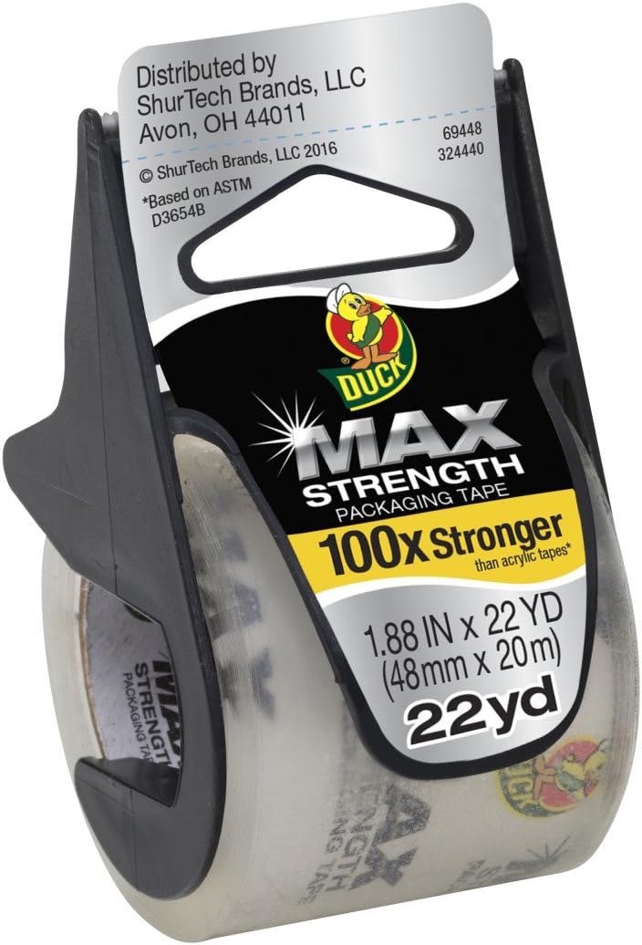 Duck MAX Strength Packing Tape With Dispenser, Clear, 6 pk, 1.88" x 22 yd., 284983: Industrial & Scientific