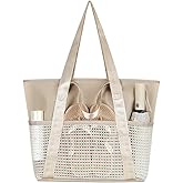 Waterproof Sandproof Beach Bag with Zipper and 6 Pockets - Foldable Lightweight Tote for Pool, Travel