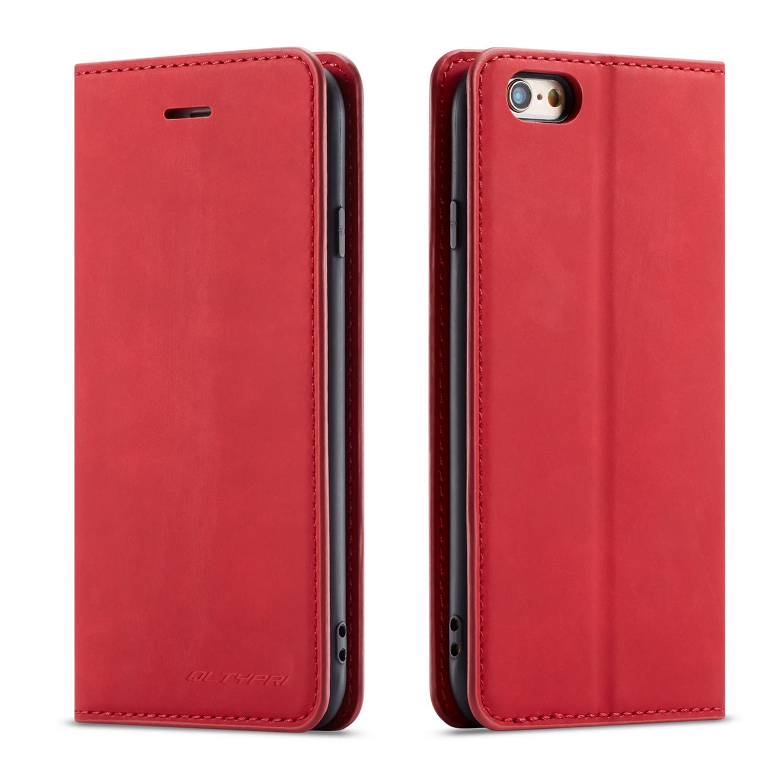 QLTYPRI Case for iPhone 6 Plus 6S Plus, Premium PU Leather Cover TPU Bumper with Card Holder Kickstand Hidden Magnetic Adsorption Flip Wallet Case Cover for iPhone 6 Plus 6S Plus - Red