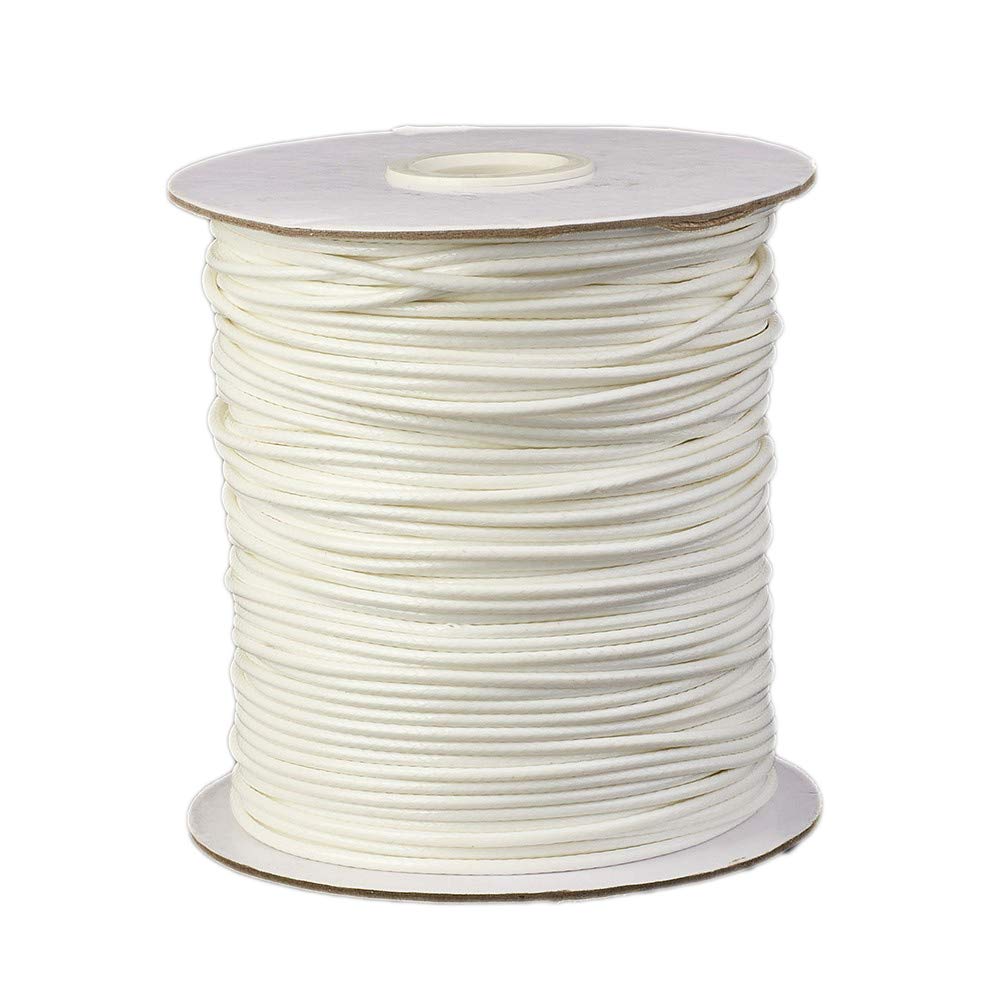 Pandahall 200 Yards/Roll 1mm Braided Waxed Polyester Cord String DIY Jewelry Craft Macramé Making Beading Thread Rope with Spool (White)