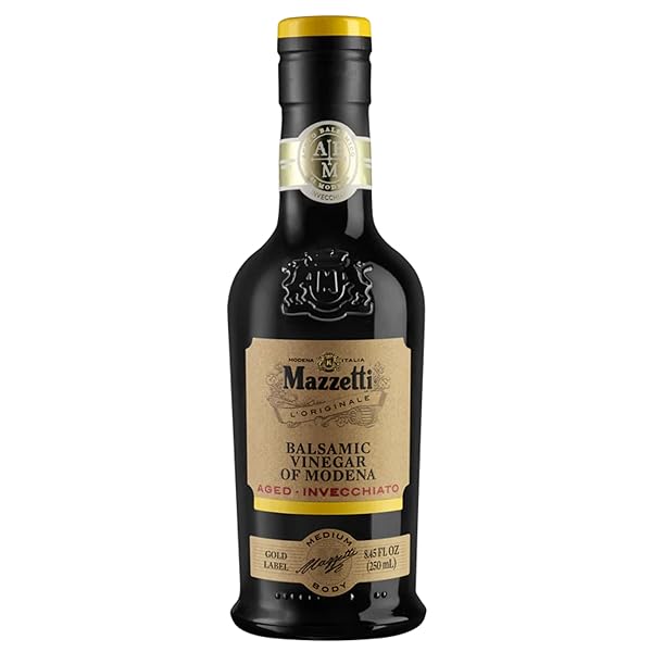 MAZZETTI GOLD LABEL BALSAMIC VINEGAR OF MODENA PGI, 8.45 FL OZ, SMOOTH & BALANCED, MATURED IN OAK BARRELS, PERFECT FOR DIPPING, SALADS, GRILLED MEATS, CRAFTED IN ITALY