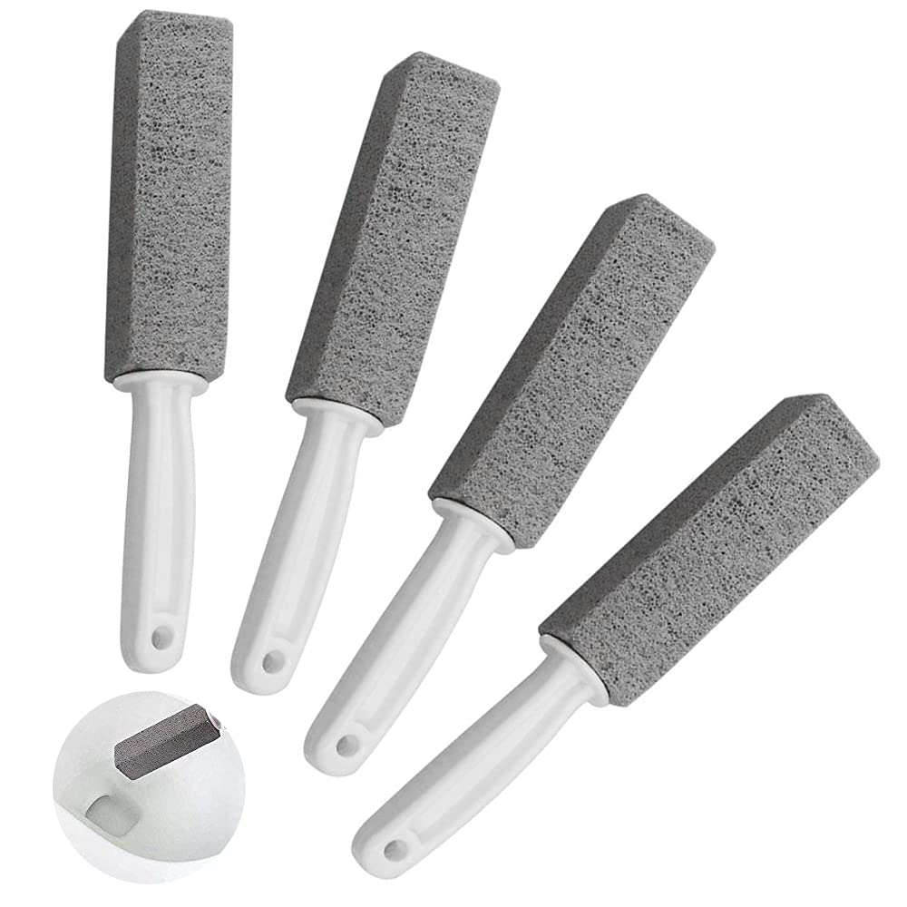 Guichangkai 4Pcs Pumice Cleaning Stone with Handle Toilet Bowl Ring Remover Cleaner Brush Stains Hard Water Ring Remover Rust Grill Griddle Cleaner for Kitchen Bath Pool Household Cleaning, Grey