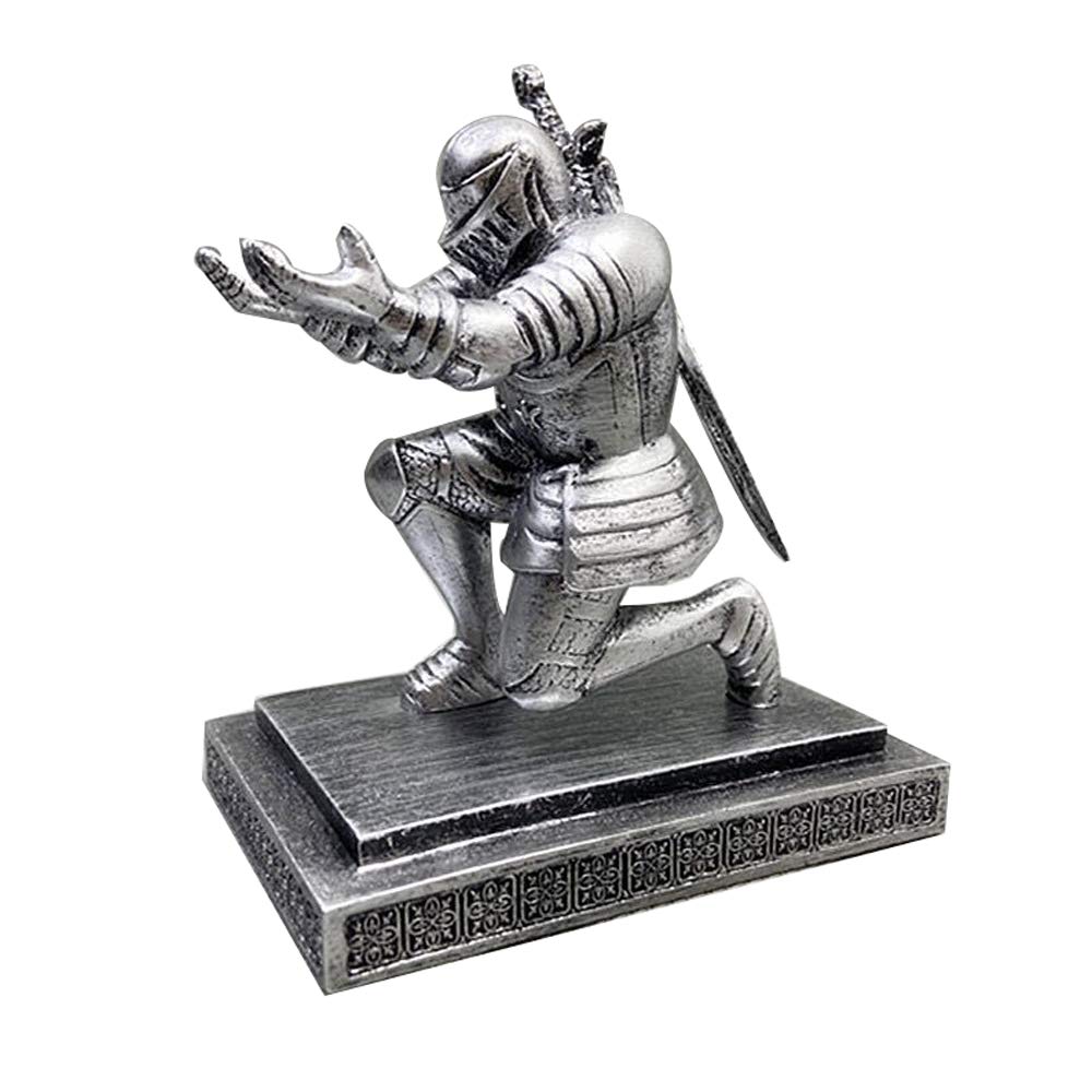Hosoncovy Magnetic Warrior Executive Knight Pen Holder with Silver Sword,Cool Home Decoration Desktop Pendant Figurine Executive Soldier Knight Watch Eyeglass Holder Gift for Men Boys