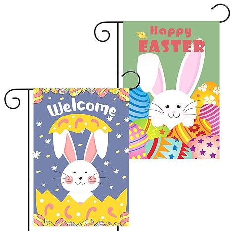 mxjeeio 2 Stück 32 * 46cm Frohe Ostern Garten Flagge 12.5 * 18 Zoll Garten Hof Blumenschmuck Flaggenständer (Nicht enthalten)
