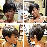 HOTKIS Human Hair Short Black Wig With Bangs Short Human Hair Wigs For Women Short Black Straight Wigs (Long Bangs-1b#)