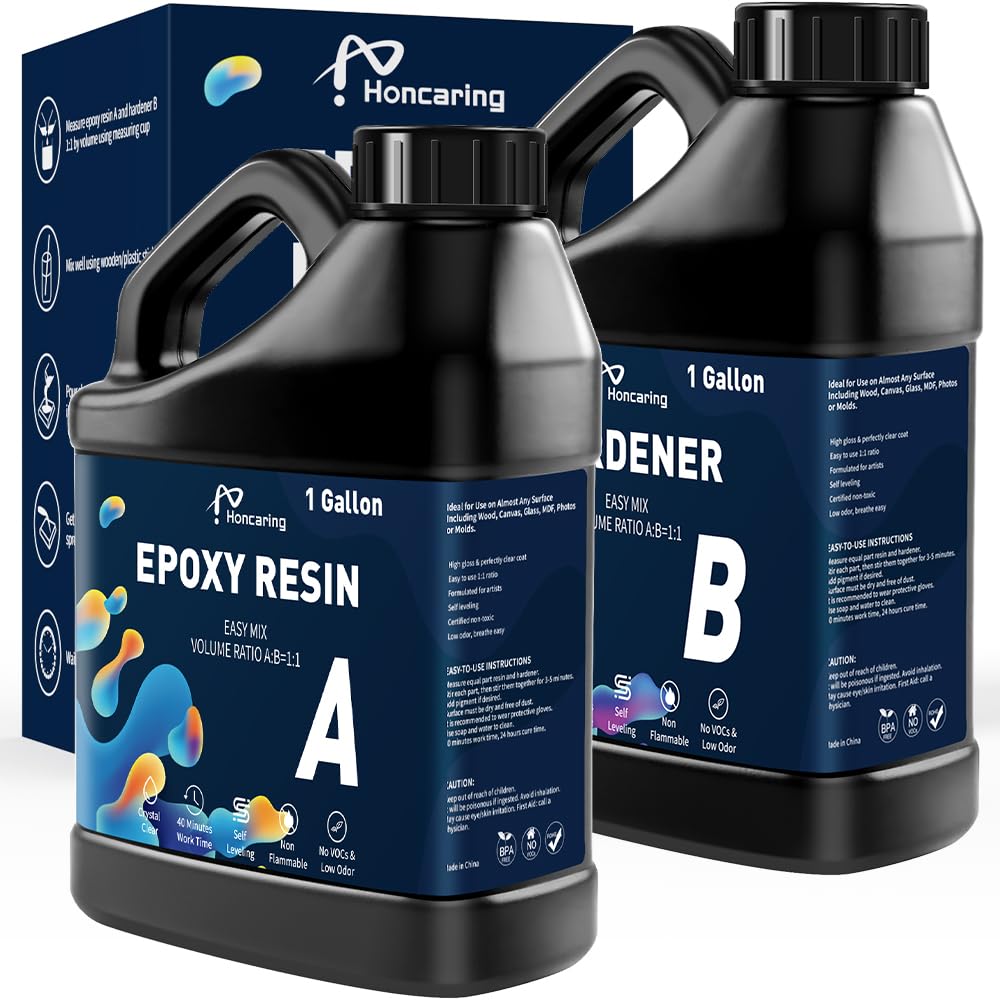 Photo 1 of Honcaring Epoxy Resin 2 Gal Kit, Crystal Clear Epoxy Resin Kit, Less Bubble & Low Odor Resin Epoxy for Casting, Jewelry Making, Art Resin (1 Gallon×2)