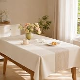 UWWGKK Rectangle Linen Tablecloth Waterproof Spillproof Cloth, 55x120 Inch | Stain Resistant Woven Geometric Runner Design Oil-proof Fabric Table Cover Fit for 96-102" Long Tables
