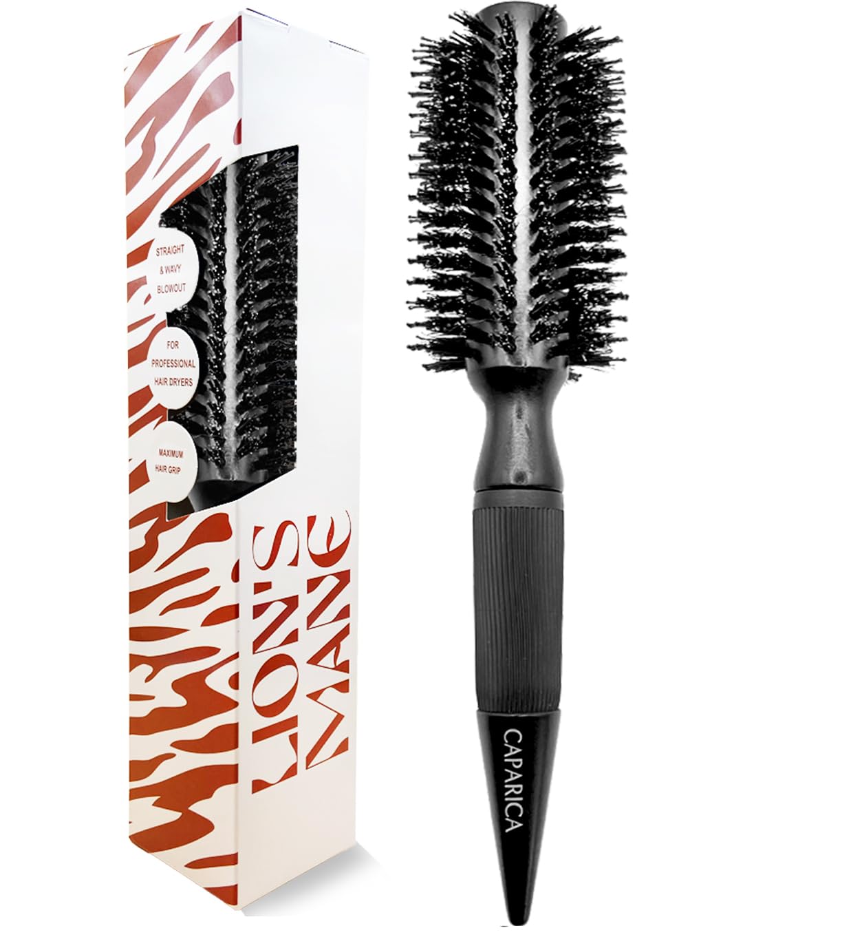 CAPARICA Lion's Mane - Ionic Profesional round hair brush 100% natural boar bristles for blowdry. Thermal with maple wood. For Thin & Thick Hair. Barrel brush for styling. Portuguese brand Ø45