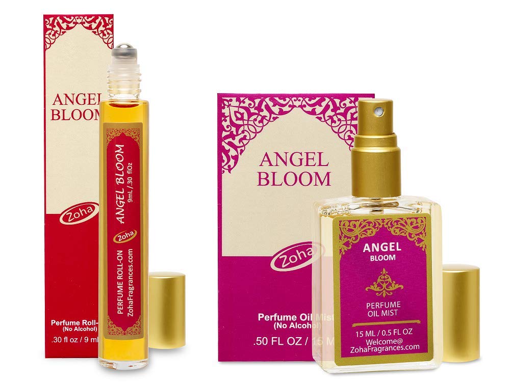 Angel Bloom Perfume Oil - Set of 9ml Roll-On and 15ml Oil Mist (no Alcohol spray) Clean Beauty Hypoallergenic Vegan Parfum for Women and Men by Zoha Fragrances
