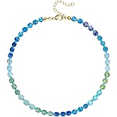 KissYan Beaded Necklaces for Women, Colorful Gemstone Bead Boho Choker for Beach, Natural Stone Handmade Summer Jewelry Gifts