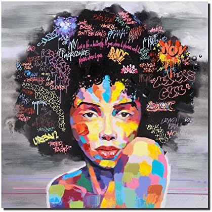 Pinetree Art African American Black Art Canvas Wall Art, Original Designed Pop Graffiti Style Canvas Painting on Print (28 x 28 inch, A)