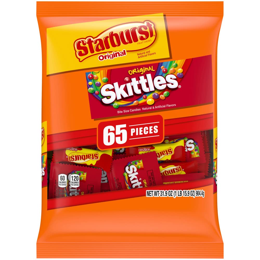 Photo 1 of **EXP: 07/2026** SKITTLES & STARBURST Candy Fun Size Variety Mix 31.9-Ounce Bag, 65 Pieces