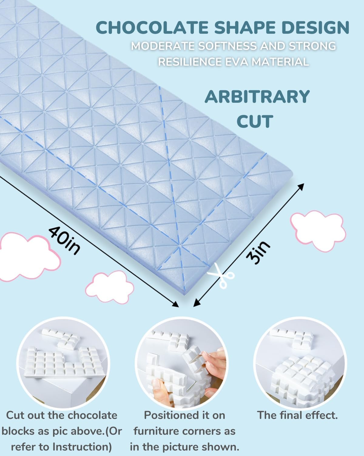 Seyõssbe Baby Proofing Corners and Edges Guards Protectors Foam 3M Pre-Taped Bumper Furniture Covers Child Safety Protector for Table, Stair, Cabinet, Desk, 6.6ft (Blue)