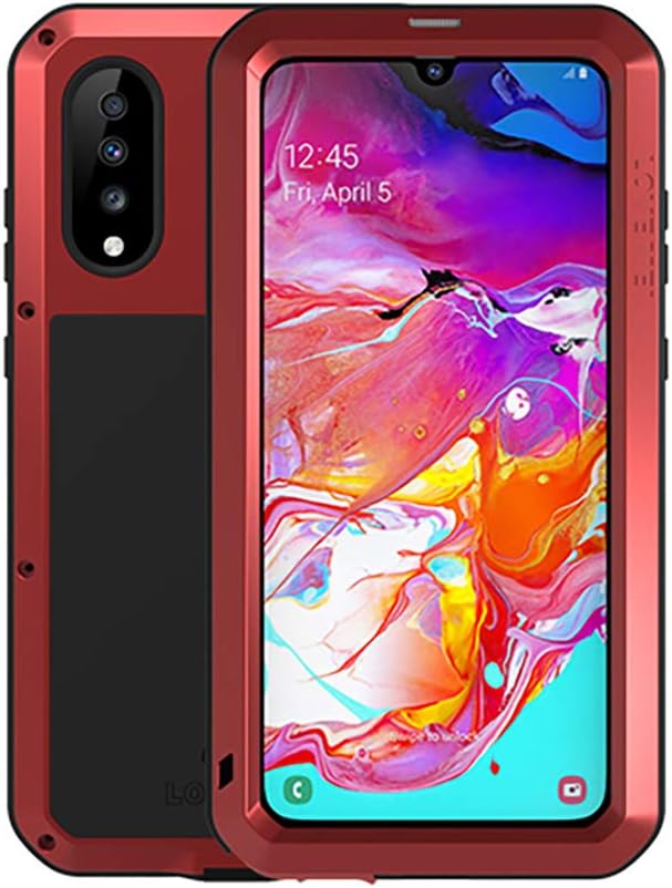 Fonrest IP68 Waterproof Case for Samsung Galaxy A70(6.7-inch), Love Mei Full Body Outdoor Shockproof Heavy Duty Hybrid Aluminum Metal Cover with Tempered Glass, Support Wireless Charging (Red)