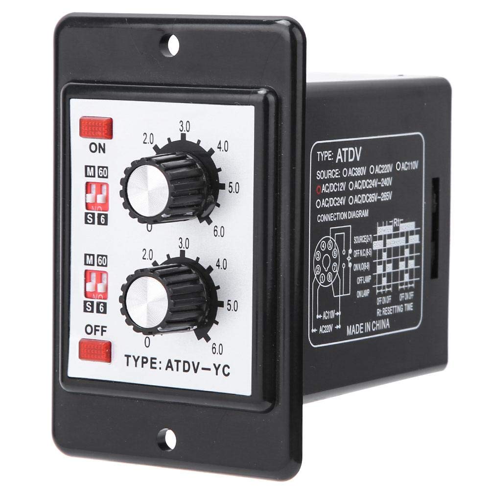 ATDV-YC Twin Timer Relay, 6S-60M 24V On Off Twin Timer Relay Knob Control Time Switch ATDV-YC (DC12V)