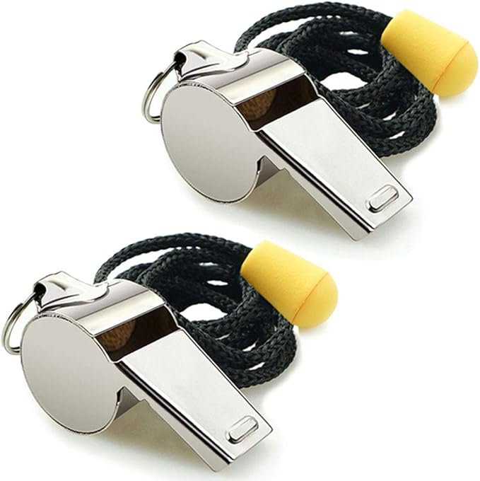 Hipat Whistle, 2 Pack Stainless Steel Sports Whistles with Lanyard
