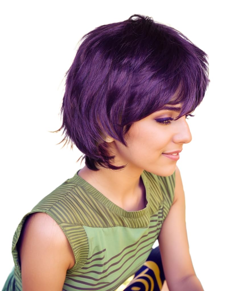 Prettyland dark purple Wig Short Pixie Fringed Wild Cut Frisur Straight Wig theater Daily C133