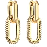 Orzeen Gold Earrings for Women, Trendy 14K Gold Plated Dainty Huggie Hoops, Lightweight Minimalist Paperclip Dangle Earrings, Hypoallergenic, Non-Tarnish Jewelry Gift for Women