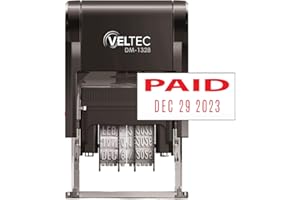 Veltec Self-Inking Rubber Date Stamp with Phrase and Date (RED, Paid)