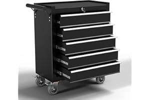 OAKANDO 5-Drawer Meatl Rolling Tool Chest with Wheels,Tool Storage Cabinet with Locking System，Toolbox with Wheels for Garage, Warehouse, Workshop, Repair Shop (Black, 5-Drawer)