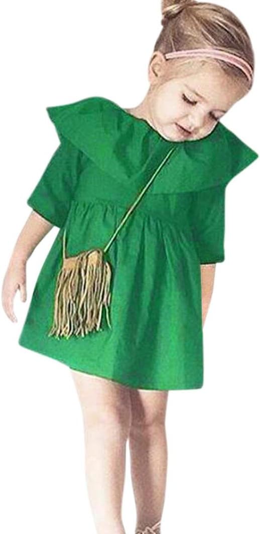 Baby Half Sleeve Dress,Dorame Toddler Kids Baby Girls Solid Half Sleeve Ruffles Sundress Casual Dress Outfits