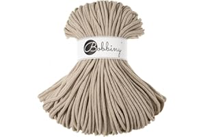 Bobbiny Premium 5mm Braided Macrame Cord (Beige) 108yds/330ft (100% Recycled Cotton)