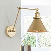 GEPOW Gold Wall Sconce Lighting, Plug in or Hardwired Swing Arm Wall Lamp, Adjustable Light Fixture with Orange Cord Switch, 