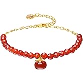 ZHOU LIU FU Sterling Silver Bracelet Red Agate Beaded Bracelet Fortune Bag Charm Bracelet Natural Gemstone Healing Jewelry for Women Mom Lover Birthday Aniversary